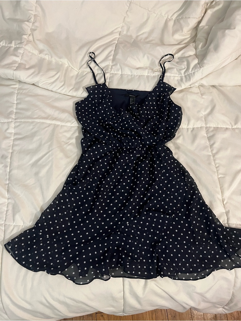 Navy Polka Dot Spaghetti Strap Dress